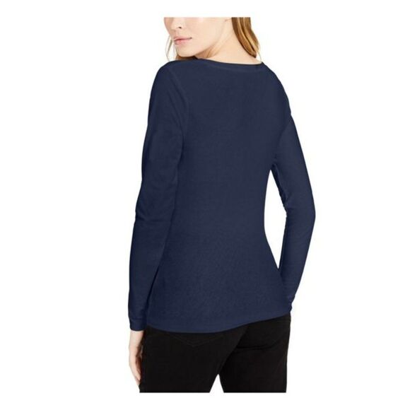 INC Cotton V-Neck Long Sleeve Tee size XS in Blue -NEW - Picture 2 of 13